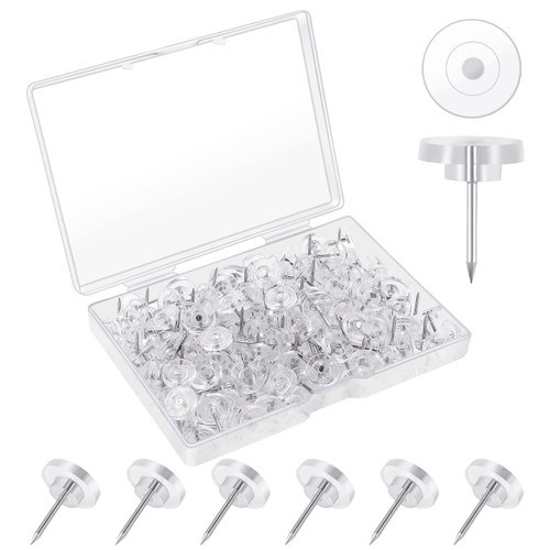 150 Count Push Pins, Standard Plastic Clear Thumb Tacks Steel Point and Head Pushpins Transparent Push Pins for Cork Board, Wall Hanging, Bulletin Board
