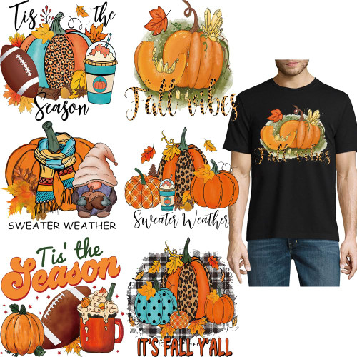 Thanksgiving Iron On Transfers Patches Pumpkin Iron On Decals Autumn Gnome Heat Transfer Vinyl Sticker Football Iron On Appliques DIY Design Craft for T-Shirt Jacket Pillow Clothes Decor 6 Sheets