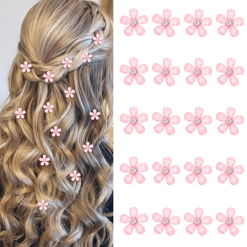 YISSION 20Pcs Mini Pink Flower Hair Clips with Rhinestone Cute Hair Clips Flower Hair Pins Decorative Hair Clips Wedding Hair Barrettes Bridal Flower Hair Accessories for Girls Women YISSION 20Pcs Mini Pink Flower Hair Clips with Rhinestone Cute Hair Clips Flower Hair Pins Decorative Hair Clips Wedding Hair Barrettes Bridal Flower Hair Accessories for Girls Women