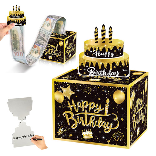 Happy Birthday Money Box for Cash Gift Pull, Surprise Box Gift Box for Money, Money Pull Box for Cash Gift with Transparent Bags, Money Gift Ideas for Women Men Boyfriend Girlfriend Mom Dad Friends