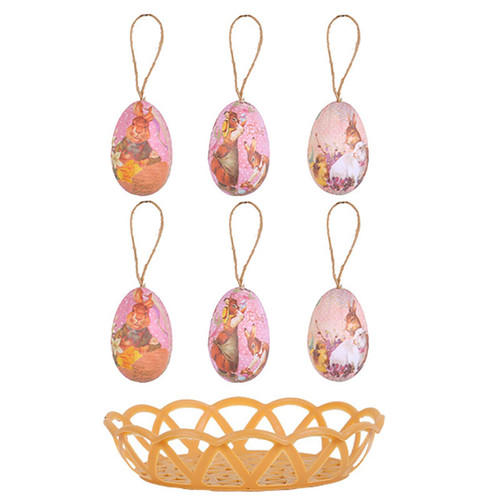 sxvbdway Easter Egg Hanging Decorations Eggs Colorful Bunny Painted Set with Basket DIY Crafts for Home Party D