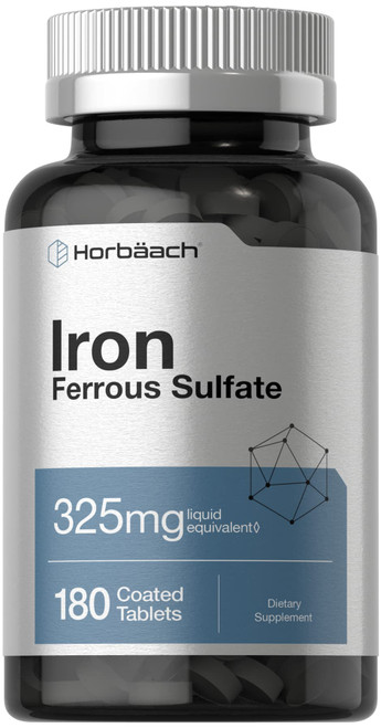 Horbaach Iron Ferrous Sulfate | 325mg | 180 Count | Vegetarian, Non-GMO & Gluten Free Dietary Supplement Horbaach Iron Ferrous Sulfate | 325mg | 180 Count | Vegetarian, Non-GMO & Gluten Free Dietary Supplement