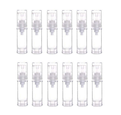 12Pcs 5g 5ml Portable Small Clear Airless Pump Bottles Vacuum Lotion Dispenser Bottles Travel Toiletries Bottles Set Cosmetic Container Jar Vials for Cream Foundation Shampoo etc