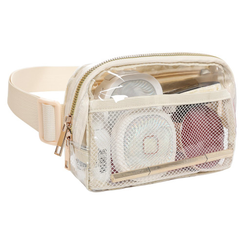 Clear Fanny Pack Clear Belt Bag Stadium Approved with Adjustable Strap for Women Men Clear Waist Bag Clear Crossbody Bag for Stadium Events Concerts Sports Travelling Running Hiking (Beige)