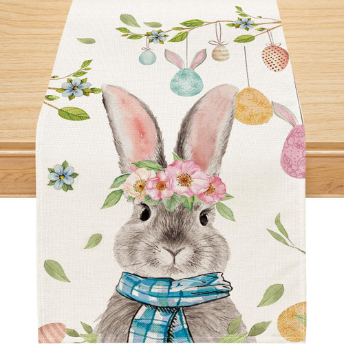 Siilues Easter Table Runner, Easter Bunny Decorations Colorful Easter Runner for Table Seasonal Spring Holiday Decor for Indoor Outdoor Dining Table Decorations (13'' x 48'')