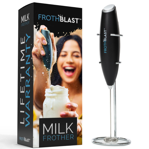 FrothBlast Milk Frother Handheld for Coffee Foam Maker, Electric Whisk Drink Mixer for Lattes, Cappuccino, Frappe, Matcha, Hot Chocolate (BLACK)