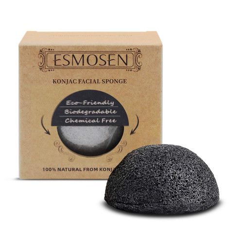 ESMOSEN Natural konjac Charcoal face wash sponges for deep face Cleansing and Gentle Exfoliation,Effective face Cleansing Tool