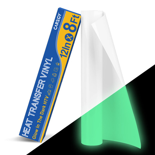 CAREGY Glow in The Dark HTV Heat Transfer Vinyl for T Shirt 12Inch by 8Feet PU Elastic Vinyl Glow in Dark Iron on Vinyl(Glow in The Dark-Green)