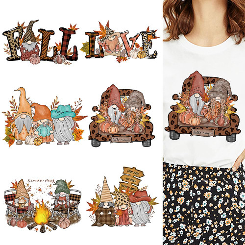 6 Sheets Fall Iron on Transfers Autumn Iron on Patches Maple Leaves Gnomes Pumpkin Design Iron on Heat Transfer Stickers Thanksgiving Vinyl Decals Appliques for Clothes T-Shirt Bag DIY Decoration