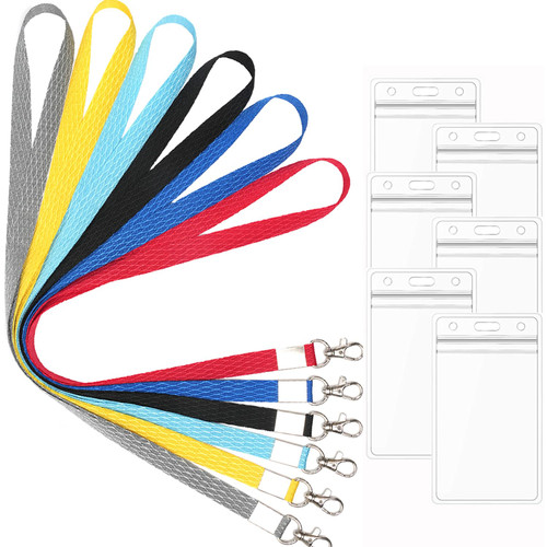 Foshine Lanyards with Badge Holder 6 Pack Lanyard for ID Card Badges Holder Office Neck lanyards for id Badge Lanyard Black,red, Blue,Yellow,Gray,Light Blue