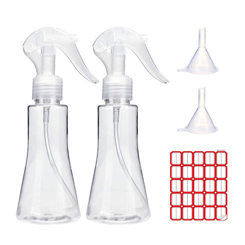 Dolovemk Alcohol Spray Bottles with Labels 2 Pack-5.3 Oz(150ml) Empty Clear Plastic Fine Mist Refillable Spray Bottle for Cleaning Solutions,Disinfectant,Essential Oils,Travel Size Bottles