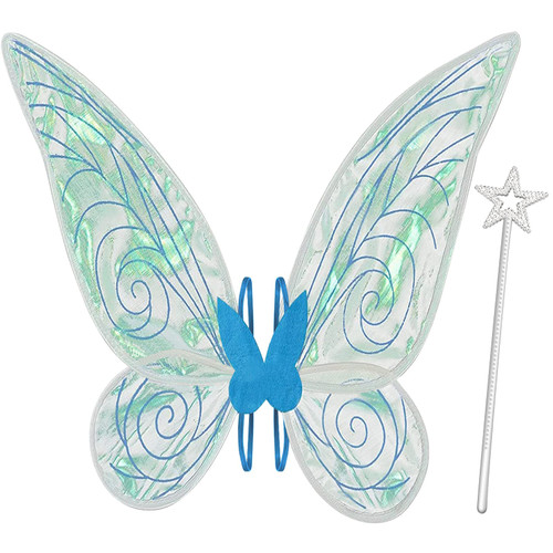 quescu Fairy Wings for Adults,Butterfly Wings for Girls,Angel Wings,Fairy Costume for Women Halloween Dress Up Party Favor (Blue)