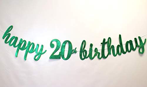 All About Details Happy 20th Birthday Cursive Banner, 1set, 20th Birthday Banner (Green)