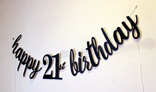 All About Details Happy 21st Birthday Cursive Banner, 1set, 21st Birthday Banner (Black)