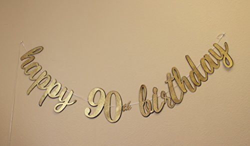 All About Details Happy 90th Birthday Cursive Banner, 1set, 90th Birthday Decoration (Black & Gold)