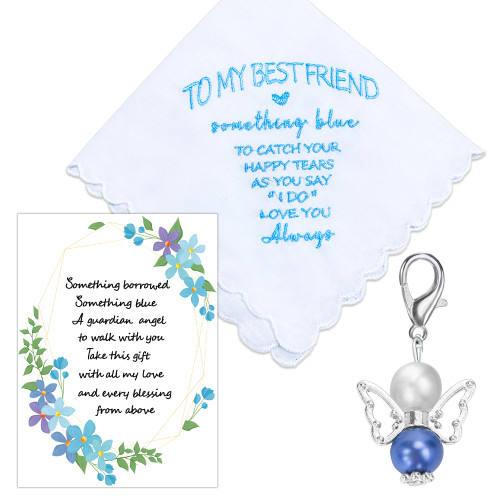 MKISHINE Something Blue for Bride Gift for Bride from Maid of Honor Best Friend Wedding Gift to Bride from Bridesmaid Bridal Blue Handkerchief, Something Blue Angel Gift, Bridal Shower Gift