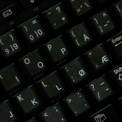 Norwegian Keyboard Labels Layout ON Transparent Background with Blue, Orange, White OR Yellow Lettering (White)