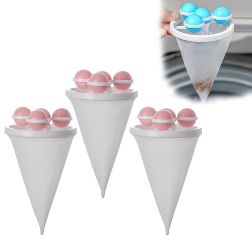 3Pcs Floating Hair Filtering Mesh Removal, Reusable Washing Machine Filter Mesh Bag Lint Traps, Washing Machine Lint Catcher for Laundry, Washer Pet Hair Fur Catcher (Pink)