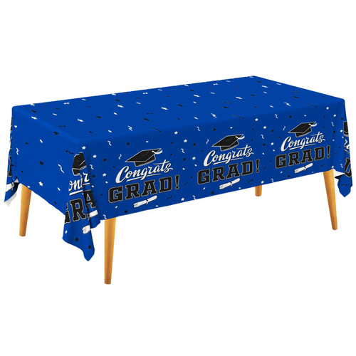 Graduation Party Decorations, Gongrats Grad Tablecover for Graduation Party Supplies, 3 pcs Class Blue Table Cloths, 54"x108"