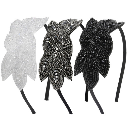 Flapper Headbands for Women 1920s Headpiece 3PCS Flapper Headpiece Beaded Roaring 20s Hair Accessories for Women for Party Vintage Great Gatsby Costume Headband Woman, Black White Rhinestone Head Band