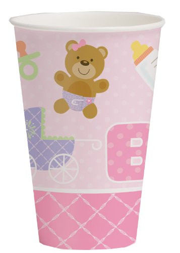 Creative Converting Baby Shower Teddy Baby Pink 8 Count Paper Cups, 12-Ounce