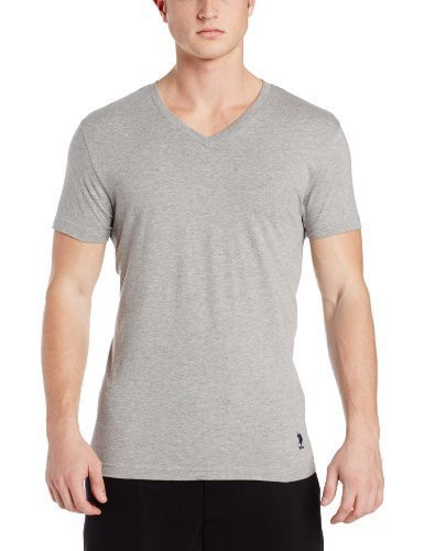 U.S. POLO ASSN. Men's Solid V-Neck T-Shirt, Heather Grey, Medium