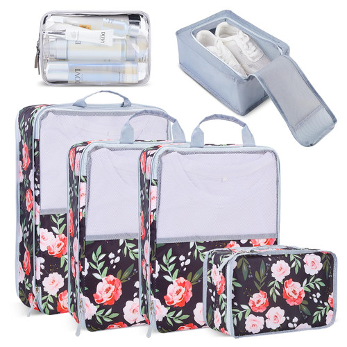 Compression Packing Cubes, 6pcs Packing Cubes for Travel Organizer Bags for Luggage Packing Cubes for Suitcases Travel Cubes for Packing with Shoe Bag and Toiletry Bag