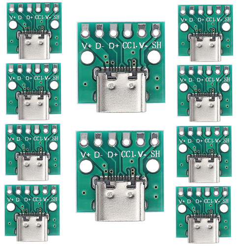 Teansic 10 Pcs Female Type C Socket to DIP Connector with Test PCB Board,16 Pin USB 3.1 to 6P DIP Adapter Converter for DIY Data Wire Cable Transfer