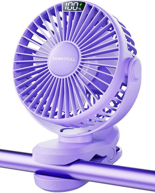 SWEETFULL Portable Clip on Fan - Battery Operated Stroller Fan, 4000mAh Small Rechargeable Fan with LED Display, 4 Speeds, Mini Personal Cooling Desk Fan for Golf Cart Travel Camping Gym (Purple) SWEETFULL Portable Clip on Fan - Battery Operated Stroller Fan, 4000mAh Small Rechargeable Fan with LED Display, 4 Speeds, Mini Personal Cooling Desk Fan for Golf Cart Travel Camping Gym (Purple)