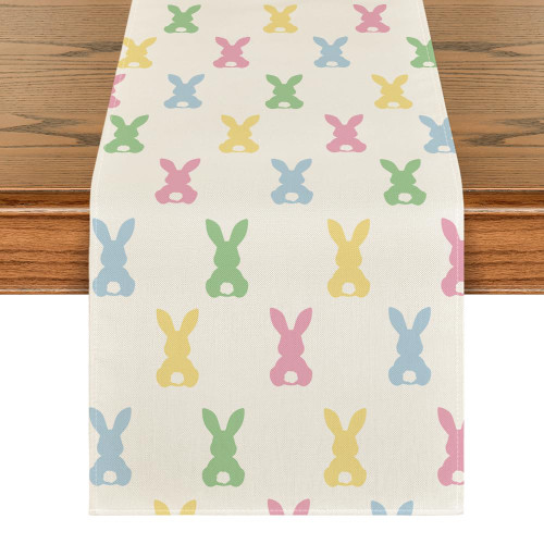 Artoid Mode Green Pink Bunny Rabbit Easter Table Runner, Spring Kitchen Dining Table Decoration for Home Party Decor 13x72 Inch Artoid Mode Green Pink Bunny Rabbit Easter Table Runner, Spring Kitchen Dining Table Decoration for Home Party Decor 13x72 Inch