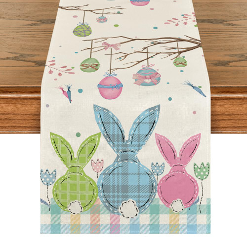 Artoid Mode Buffalo Plaid Bunny Egg Carrot Easter Table Runner, Seasonal Spring Kitchen Dining Table Decoration for Home Party Decor 13x72 Inch Artoid Mode Buffalo Plaid Bunny Egg Carrot Easter Table Runner, Seasonal Spring Kitchen Dining Table Decoration for Home Party Decor 13x72 Inch