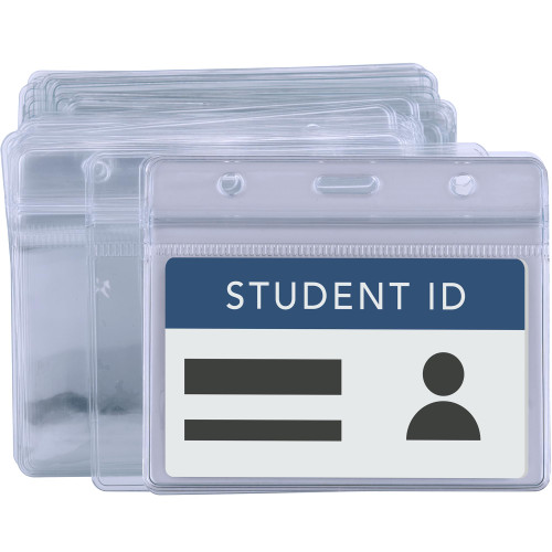 50 Pcs Horizontal Name Badge ID Card Holders Clear PVC Card Holder Transparent Plastic ID Badge Card Holder Protector Covers for Horizontal Name Tags Paper Badges IDs Business Cards Event Cards