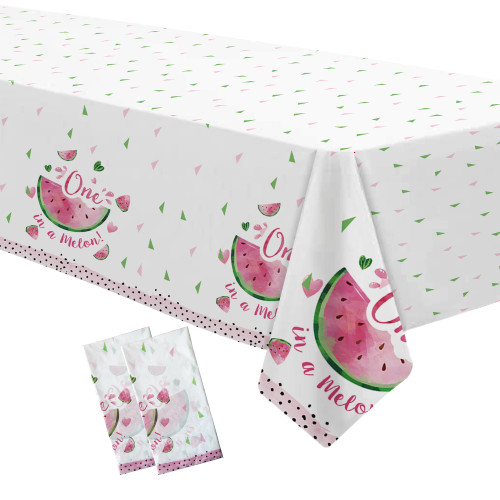 Xigejob One in A Melon Party Tablecloth Decorations - Disposable Watermelon First Birthday Party Supplies Table Cover, Watermelon 1st Birthday Decorations Table Cloth - 2 Pack (54in x 108in)