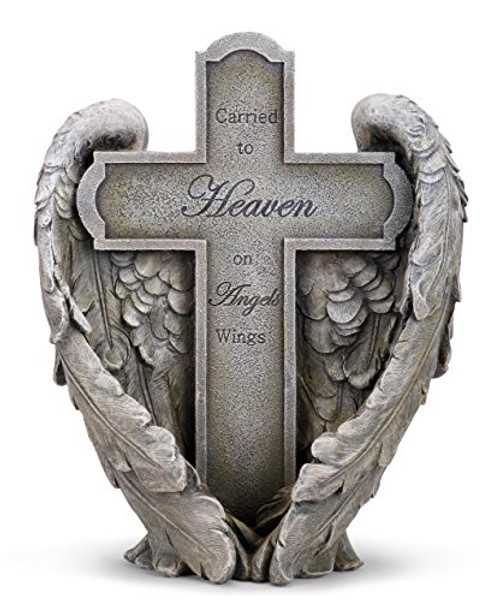 Angel Wings Heaven Cross Memorial 11" Resin Stone Garden Statue Figurine