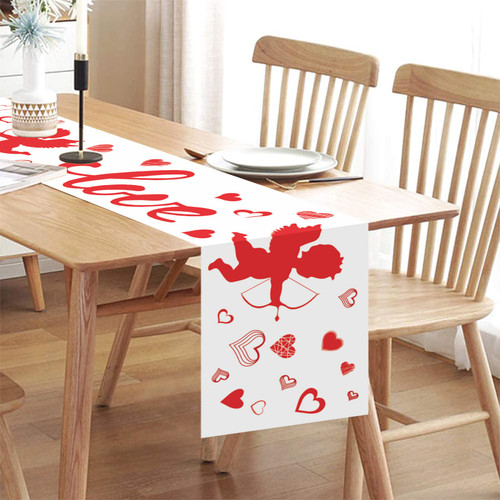 KEPMOV Valentines Table Runner, Red Heart Valentines Day Table Runner Valentines Day Decorations 13x72 Inches Long Love Table Runner for Home Wedding Valentines Day Table Decorations for Dinner