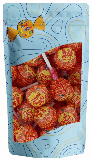 One Flavor Candy Chupa Chups Lollipop Lolli Pops Bulk in Resealable Bag (Orange, Pack of 20)