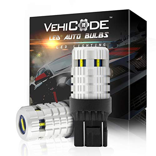 VehiCode Super Bright 3800 Lumens 21W 7443 (7440/7444/T20/992/W21W/WY21W) LED Light Bulb (6000K White) Built-in Resistor No Hyper Flash CanBus Error Free for Backup Reverse Tail Brake Light (2 Pack)