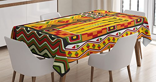 Ambesonne African Decorations Tablecloth, African Elements Decorative Historical Original Striped and Rectangle Shapes Artsy Work, Dining Room Kitchen Rectangular Table Cover, 60 X 90 inches, Multi