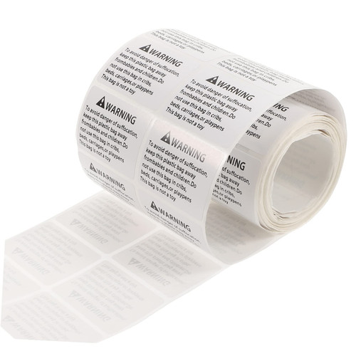 LALAFINA 1 Roll Suffocation Warning Label Stickers White Applique Label Plastic Bag Suffocation Warning Labels Paper Packing Bag Stickers Adhesive Warning Sticker Sticker