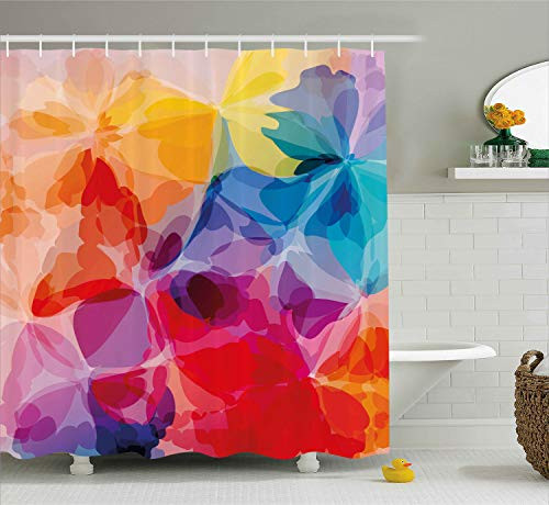 Ambesonne Floral Shower Curtain, Vibrant Colors Abstract Creative Watercolor Style Flower Pattern Artistic Design, Fabric Bathroom Decor Set with Hooks, 75 Inches Long, Red Salmon
