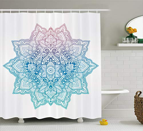 Ambesonne Lotus Shower Curtain, Bohemian Tattoo Style Zen Pastel Toned Mandala Abstract Lotus Flower Design, Fabric Bathroom Decor Set with Hooks, 75 Inches Long, Lilac Blue Ambesonne Lotus Shower Curtain, Bohemian Tattoo Style Zen Pastel Toned Mandala Abstract Lotus Flower Design, Fabric Bathroom Decor Set with Hooks, 75 Inches Long, Lilac Blue