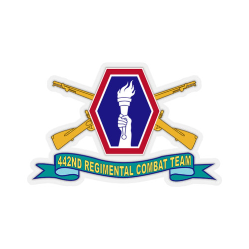 Kiss-Cut Stickers - Army - 442nd Infantry Regimental Combat Team w Br - SSI - Ribbon X 300 (2"x2", Transparent)