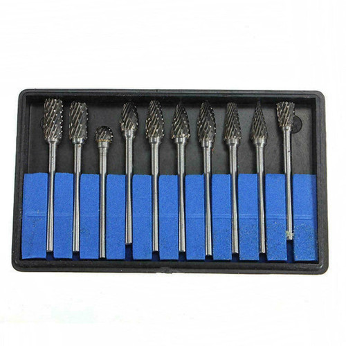 10Pcs Tungsten Carbide Rotary Burr Set, carbide drill bits?Rotary Carving Bits with 1/8 Shank for DIY, Woodworking, Engraving, Metal Carving, Drilling, Polishing