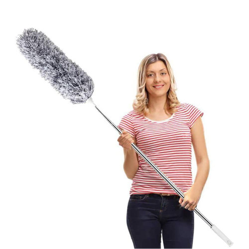 Microfiber Feather Duster Extendable Duster with 100 inches Extra Long Pole, Bendable Head Long Handle Dusters for Cleaning Ceiling Fan, High Ceiling, Blinds, Cars (Gray)