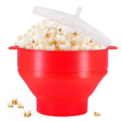 The Original Korcci Microwaveable Silicone Popcorn Popper, BPA Free Microwave Popcorn Popper, Collapsible Microwave Popcorn Maker Bowl, Use In Microwave, Dishwasher Safe-(Red,without logo)
