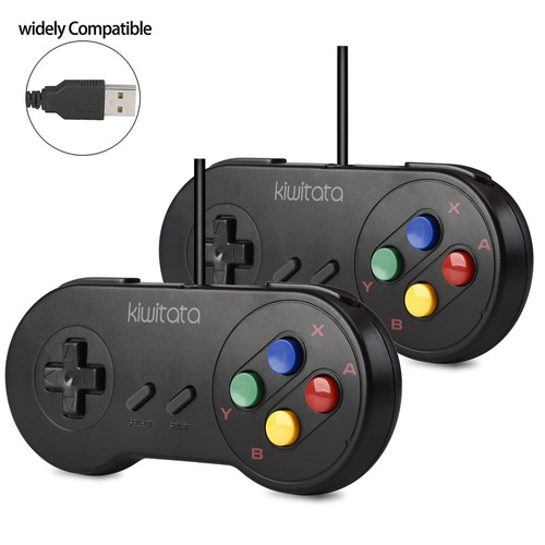 KIWITATA 2 Pack Classic SNES USB Controller for PC Gamings, Retro SNES Wired USB Joypad Game Controller for Windows PC Mac Raspberry Pi