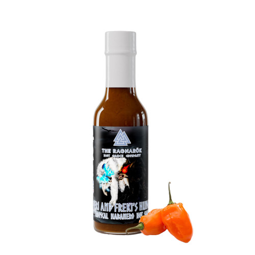 The Ragnarok Hot Sauce Company Geri and Freki's Hunger Tropical Habanero Pepper Organic Hot Sauce - Exotic Blend of Mango, Pineapple, Oranges Infused with Red Habanero Peppers Steak Sauce - 5oz Bottle