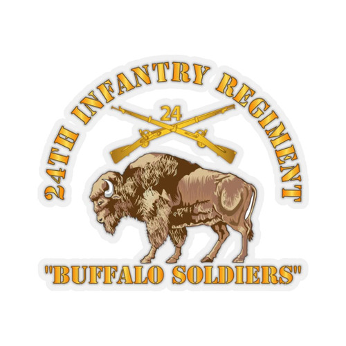 Kiss-Cut Stickers - Army - 24th Infantry Regiment - Buffalo Soldiers w 24th Inf Branch Insignia (3"x3", Transparent)