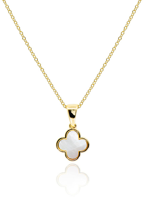 Four Leaf Clover Necklace for Women  Dainty Mother of Pearl White Lucky Clover Pendant Charm  18K Gold Plated Jewelry Mothers Day Gifts [CVRN-WH-G]
