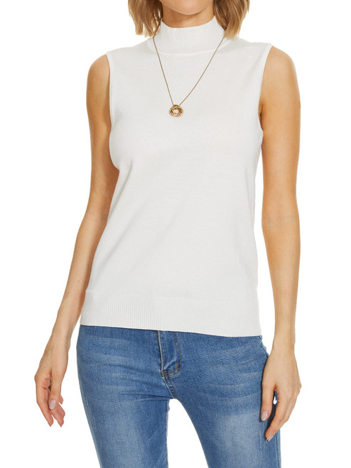 INKOFF Sleeveless Mock Neck Tops for Women Knit Sweater Turtleneck Soft Basic Vest Tank Lightweight M